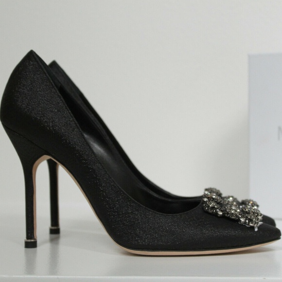 Manolo Blahnik Shoes - Manolo Blahnik Hangisi Black Tessuto CrystalBrooch